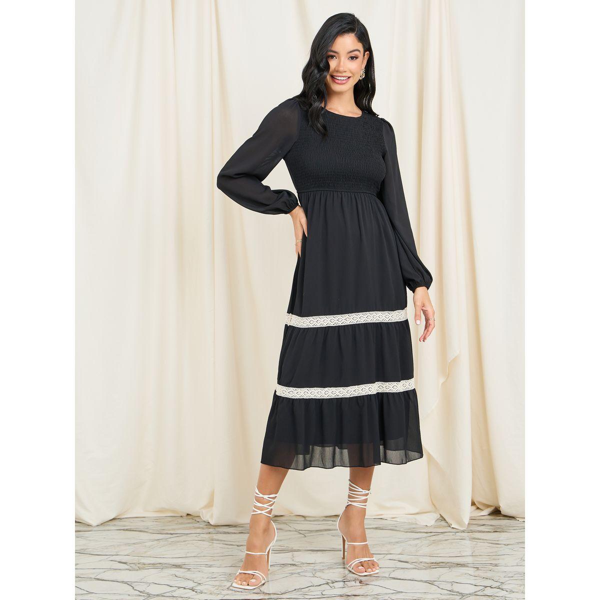 فستان ميدي بكسرات وتفاصيل دانتيل-women-clothing-dresses-image-1