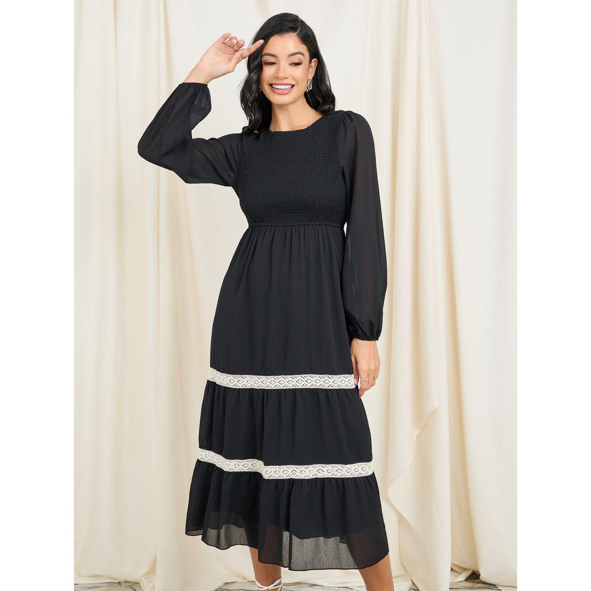 Styli Smocked Lace Detail Tiered Midi Dress-women-clothing-dresses-image-2
