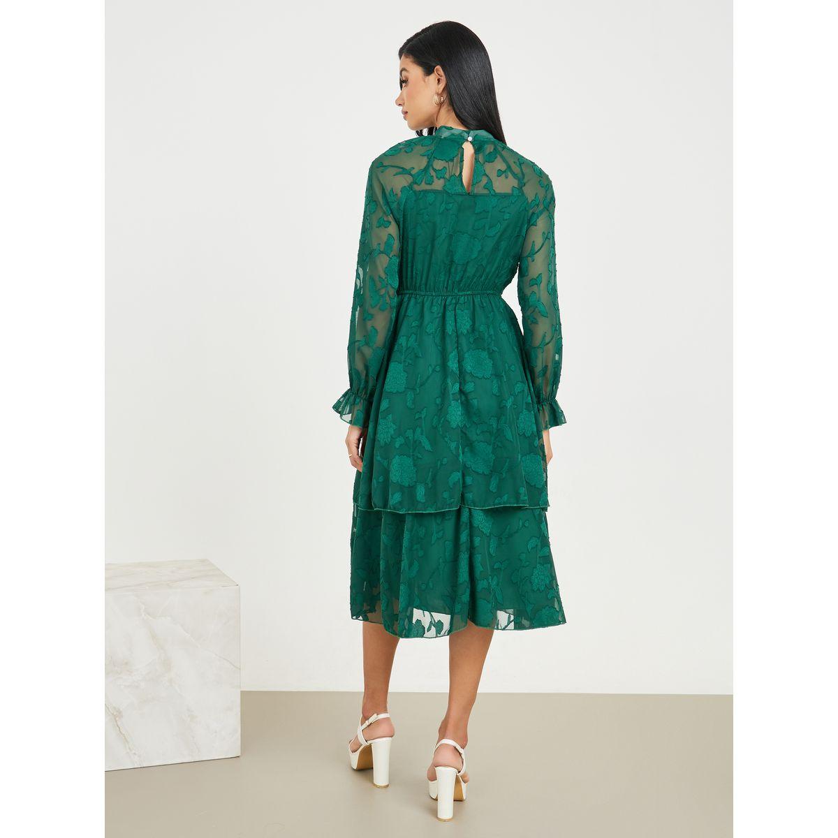 Styli Burnout Texture High Neck Layered A-Line Midi Dress-women-clothing-dresses-image-4