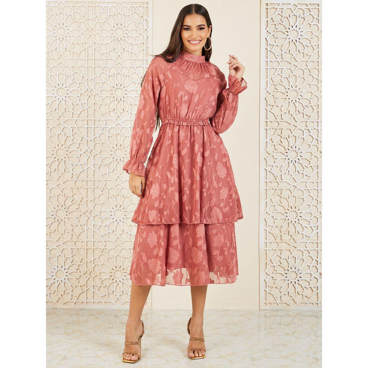 فستان ميدي بطبقات وياقة عالية-women-clothing-dresses-image-1