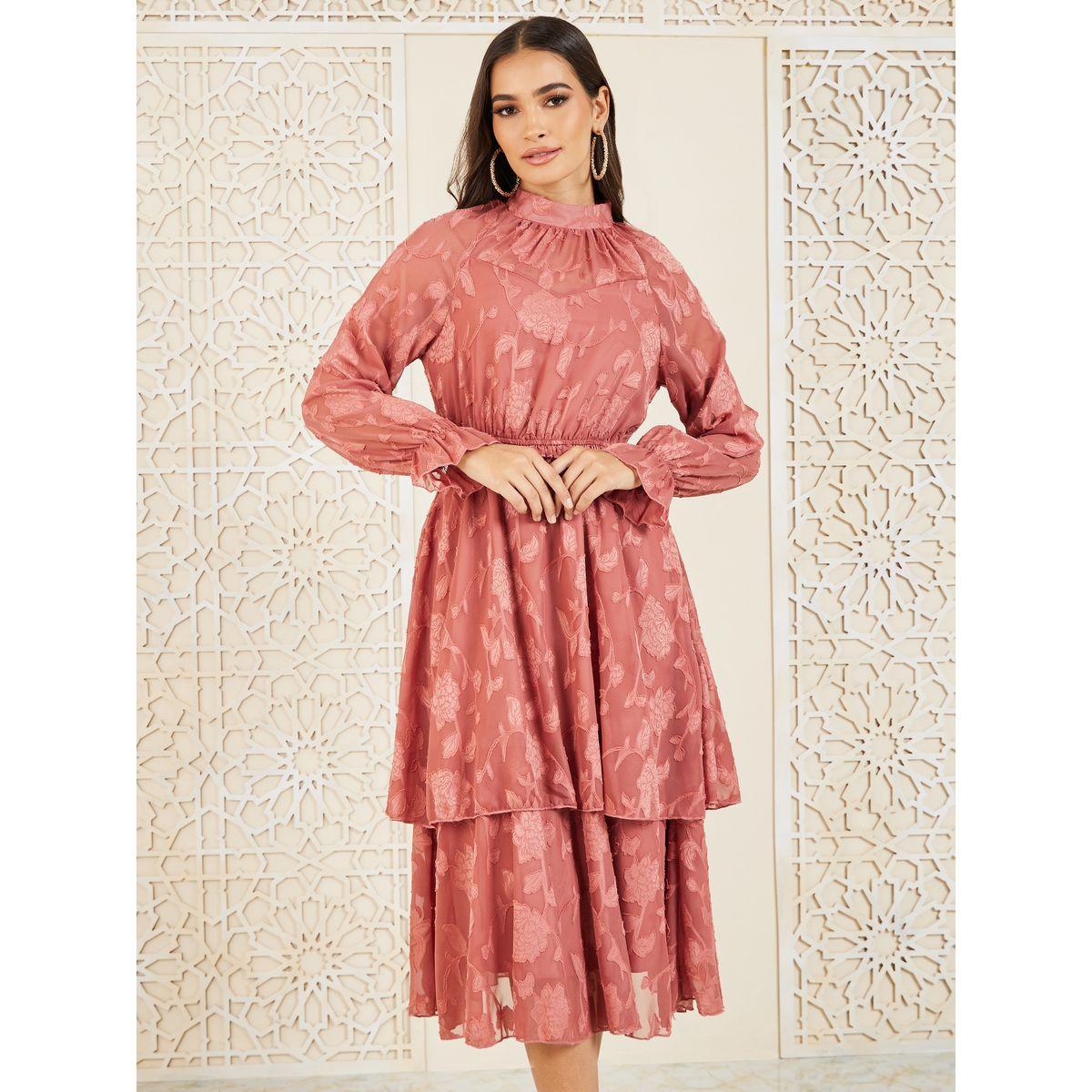 فستان ميدي بطبقات وياقة عالية-women-clothing-dresses-image-2