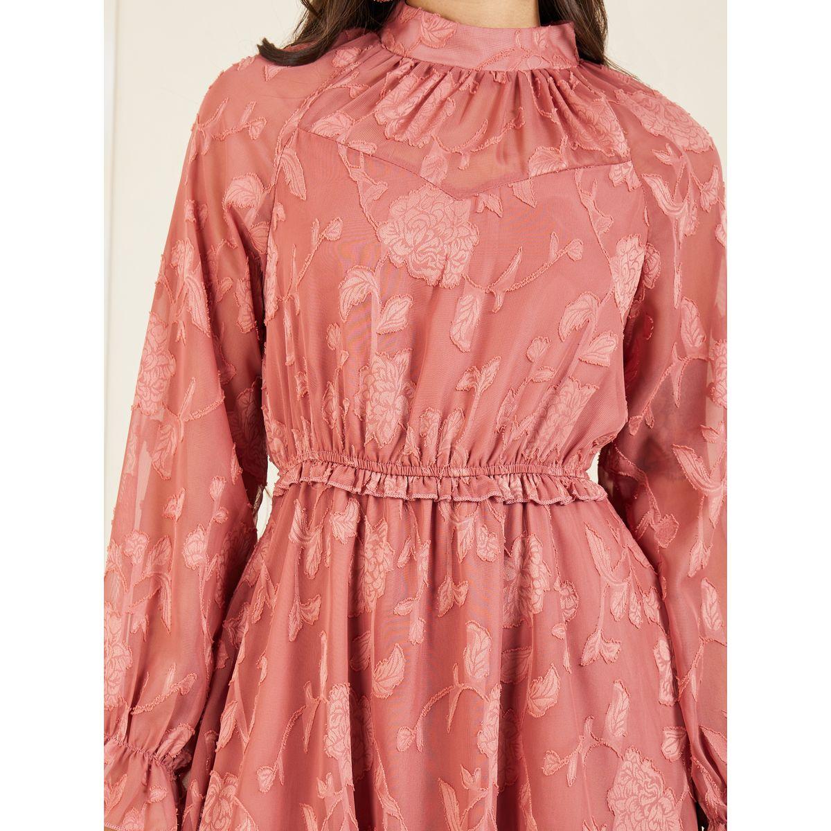 Styli Burnout Texture High Neck Layered A-Line Midi Dress-women-clothing-dresses-image-3