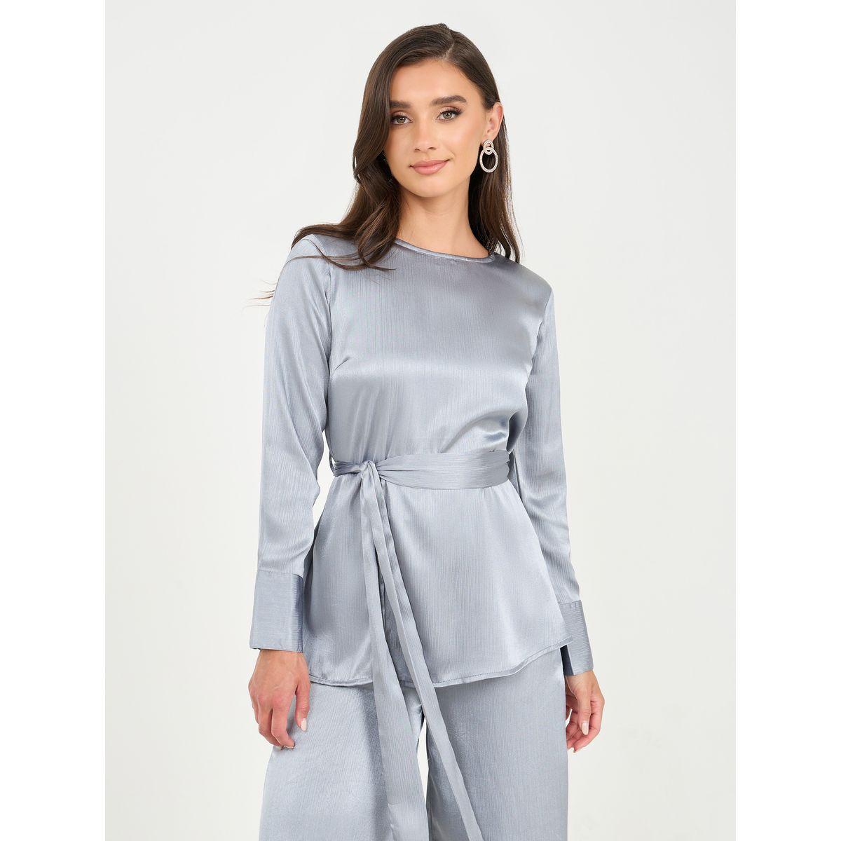Styli Solid Self Tie Up Top and Wide Leg Pant Set-women-clothing-coordsets-image-2