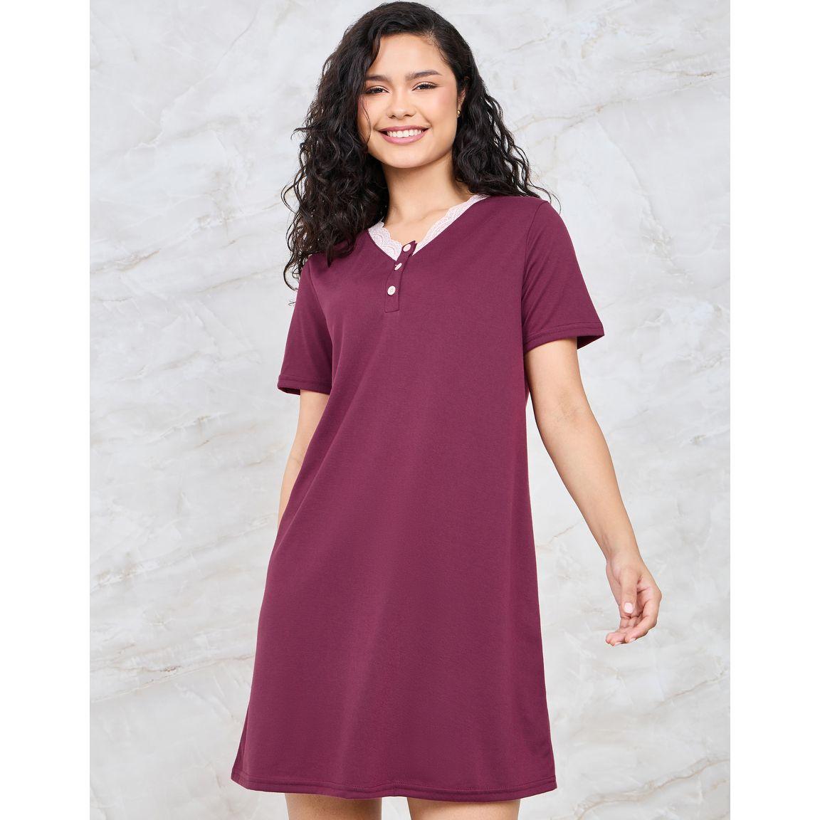 Styli Unwind Button Front Lace Trim Sleep T-Shirt Dress-women-clothing-nightwear-nighties-image-1