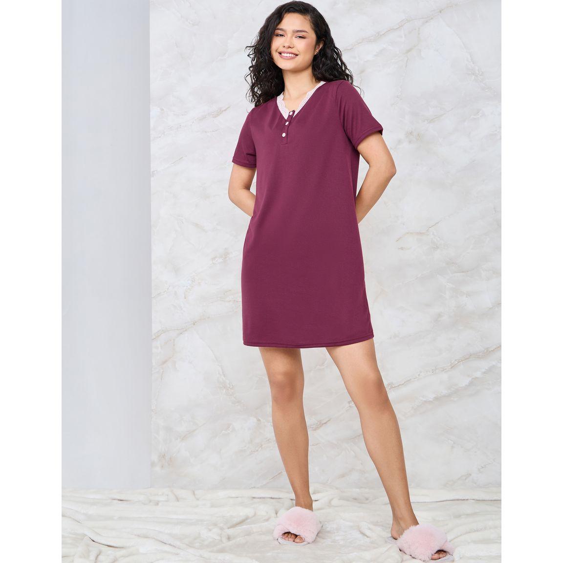 Styli Unwind Button Front Lace Trim Sleep T-Shirt Dress-women-clothing-nightwear-nighties-image-2