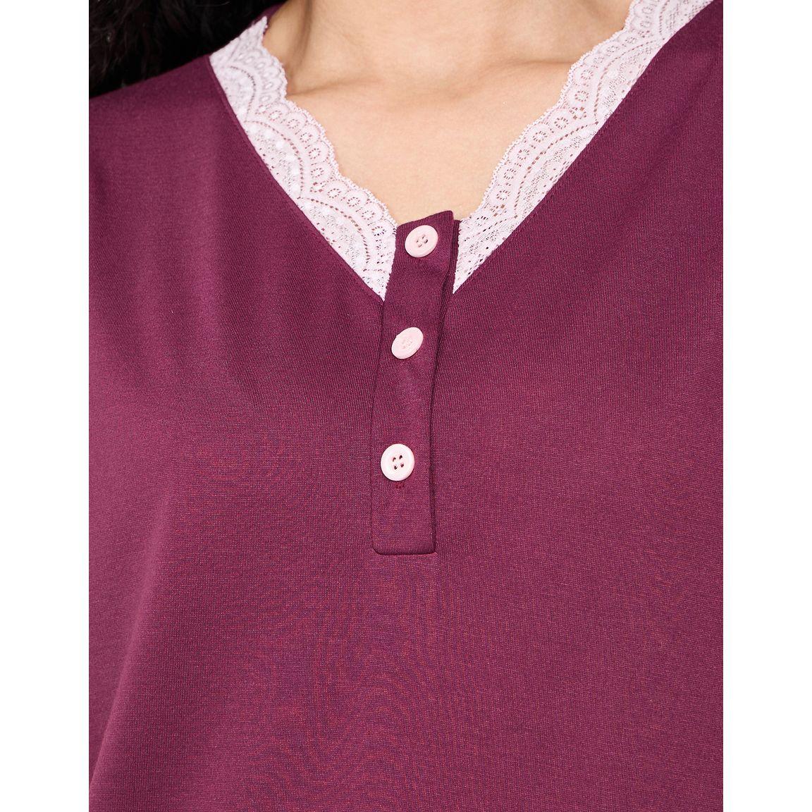 Styli Unwind Button Front Lace Trim Sleep T-Shirt Dress-women-clothing-nightwear-nighties-image-3