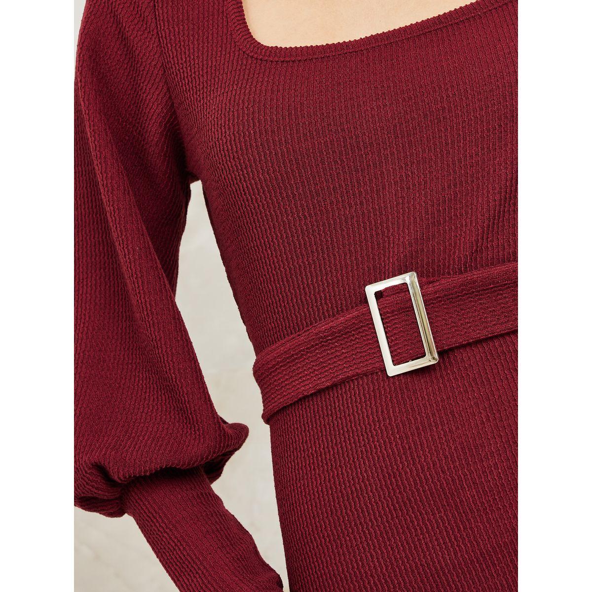 Colorful X Styli Square Neck Belted Knit Midi Dress-women-clothing-dresses-image-3