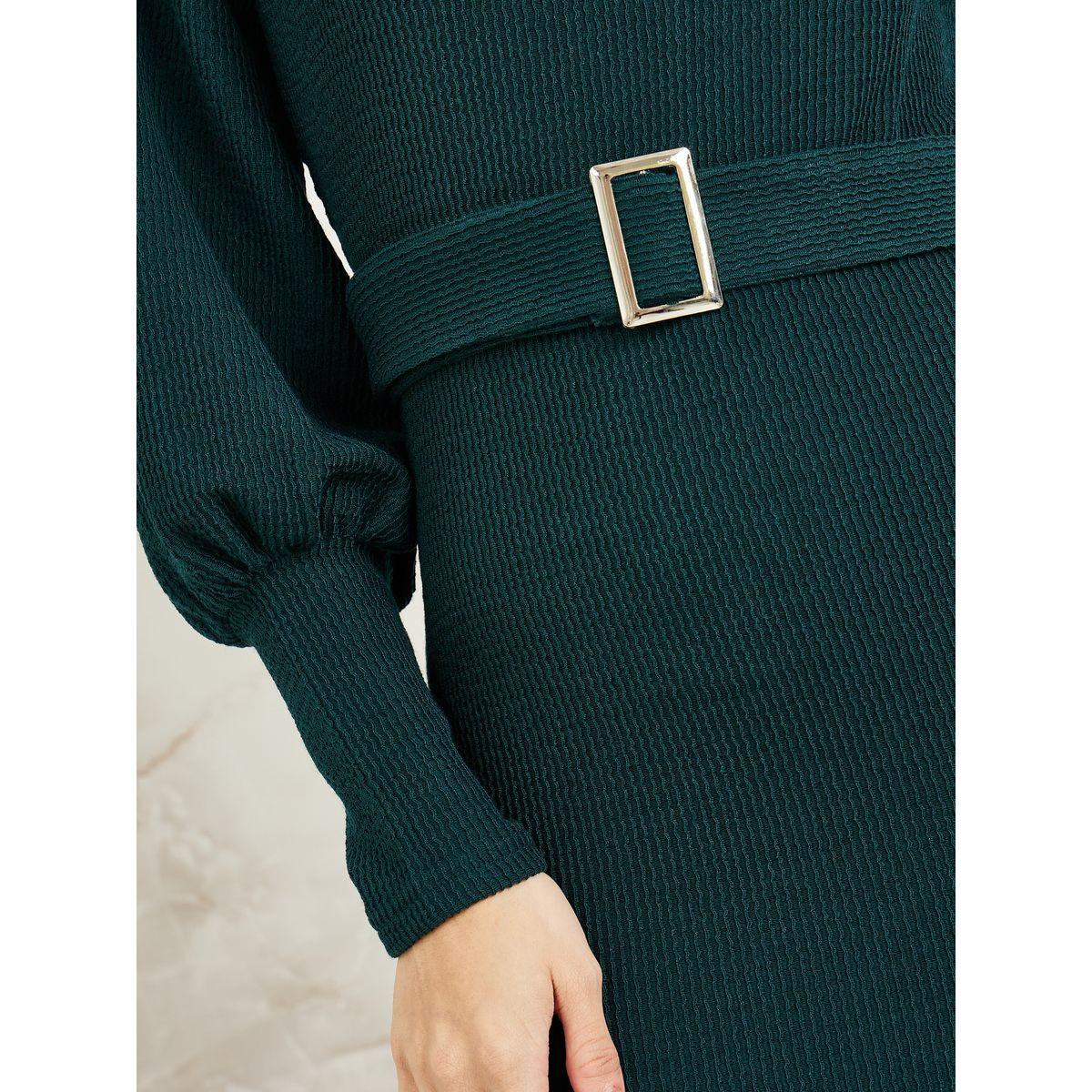 Colorful X Styli Square Neck Belted Knit Midi Dress-women-clothing-dresses-image-3