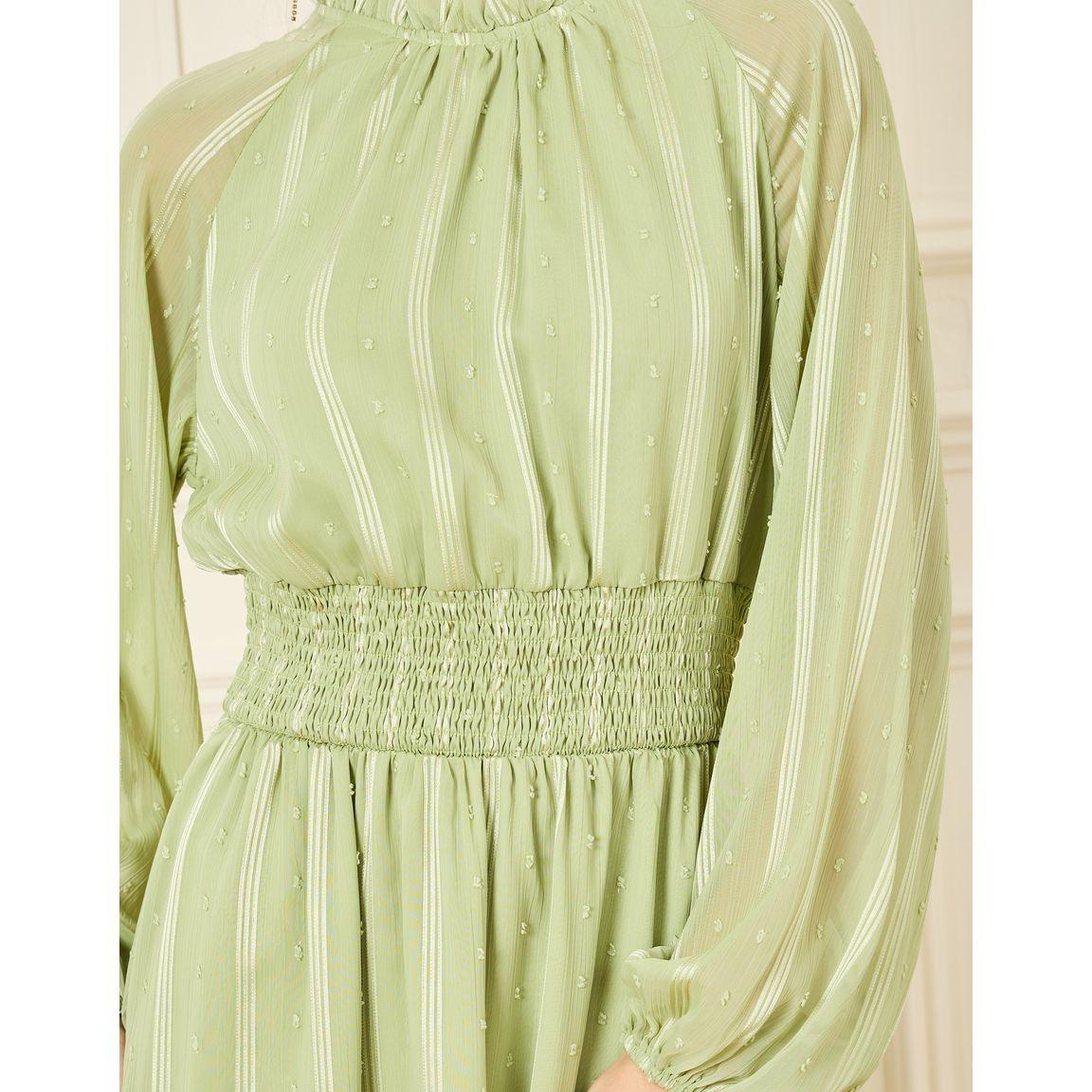 Styli Dobby High Neck Smocked Detail Midi Dress-women-clothing-dresses-image-3