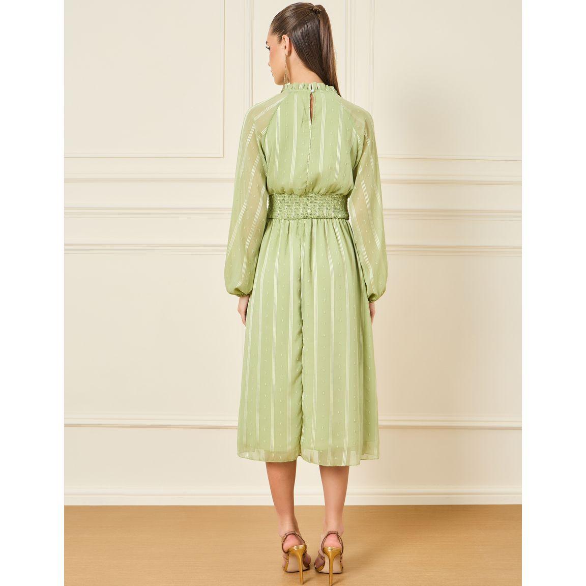 Styli Dobby High Neck Smocked Detail Midi Dress-women-clothing-dresses-image-4