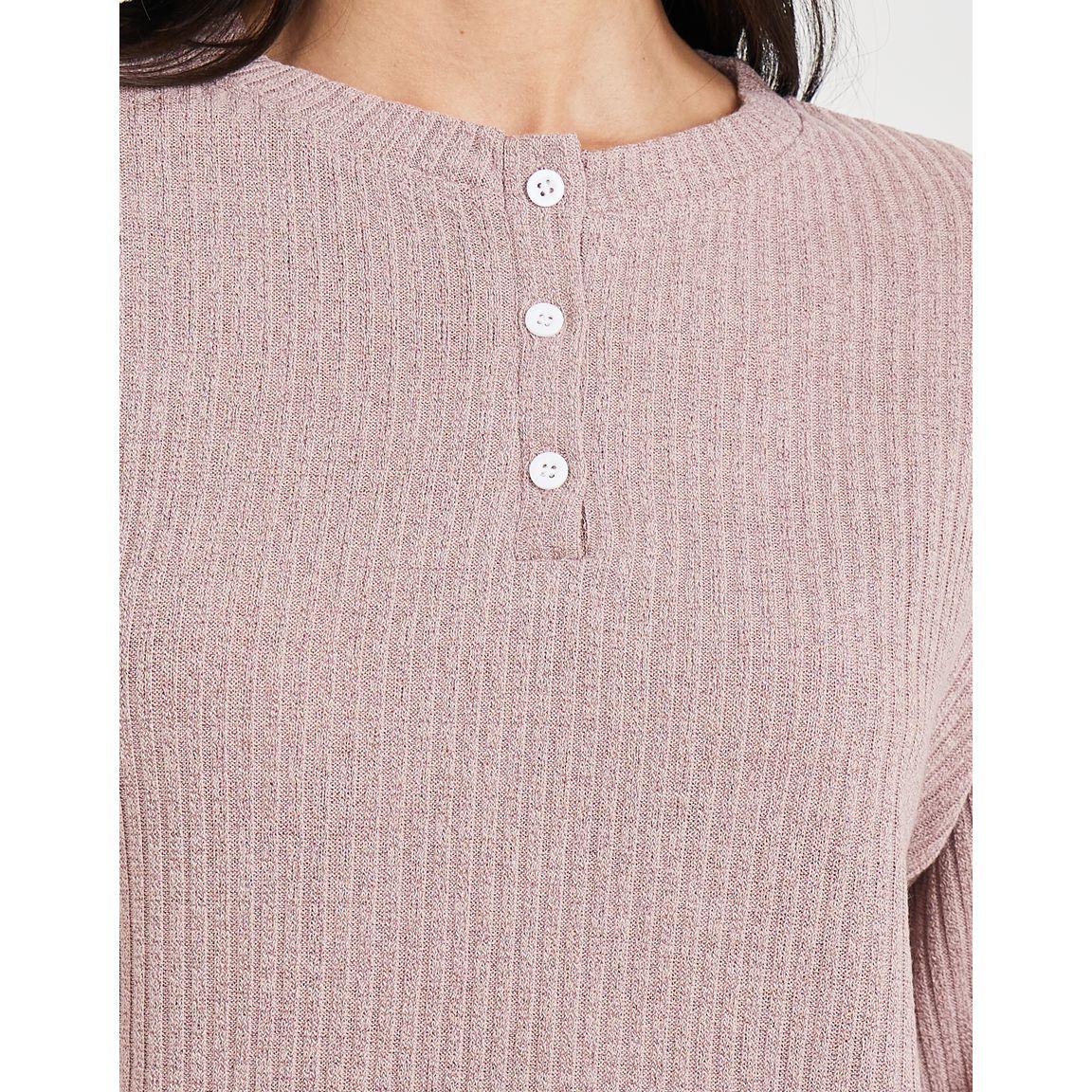 Styli Unwind Ribbed Button Placket Top & Trouser Lounge Set-women-clothing-coordsets-image-3