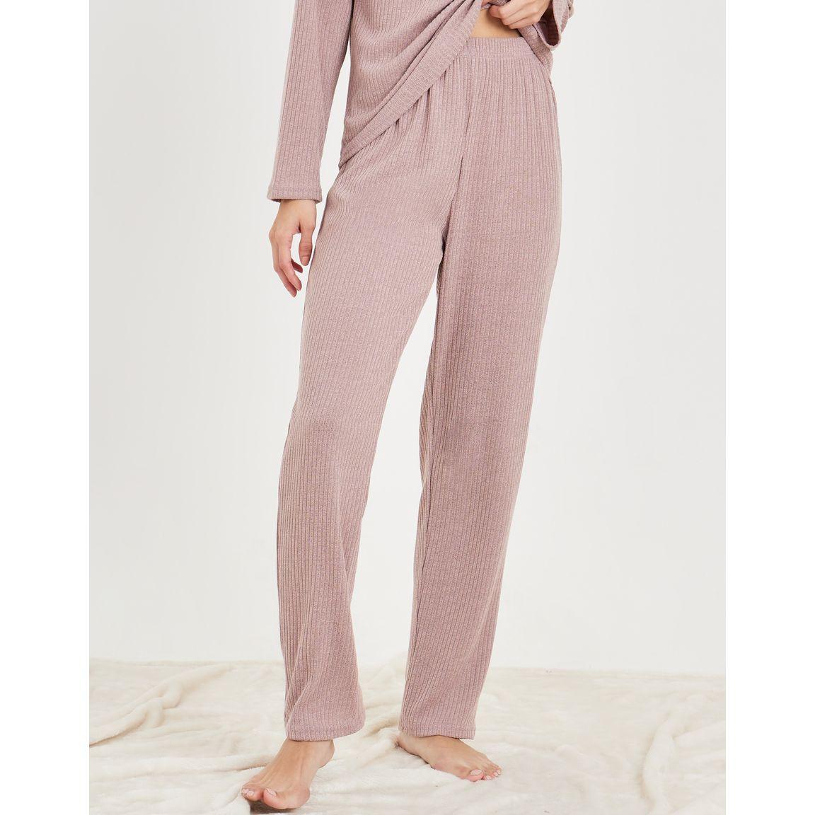 مجموعة من بنطال وبلوزة مضلعة بأزرار غلق-women-clothing-coordsets-image-2