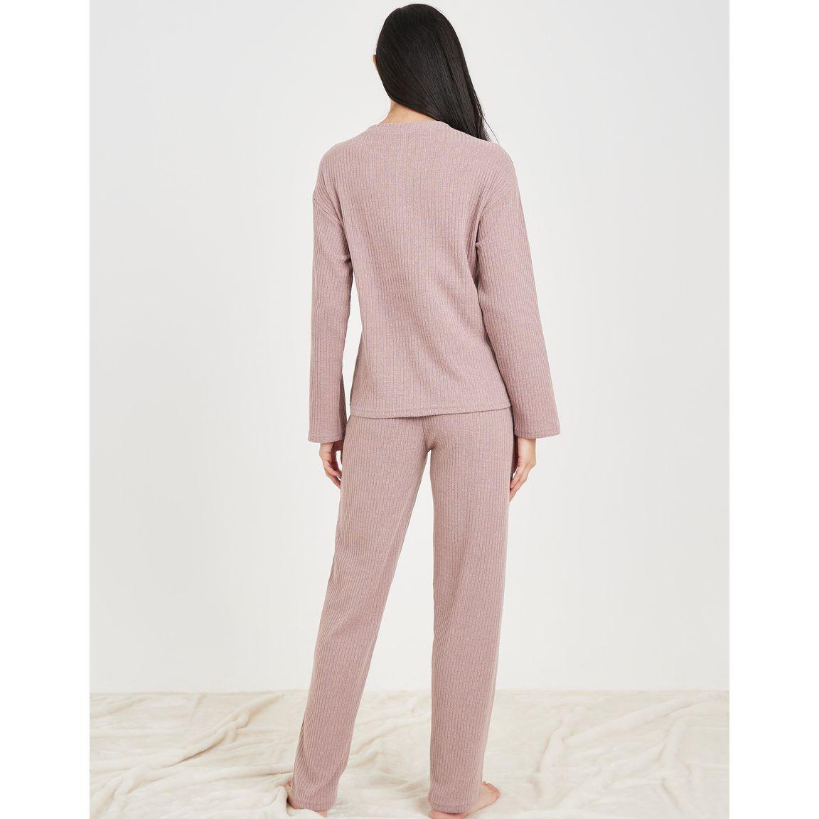 مجموعة من بنطال وبلوزة مضلعة بأزرار غلق-women-clothing-coordsets-image-1