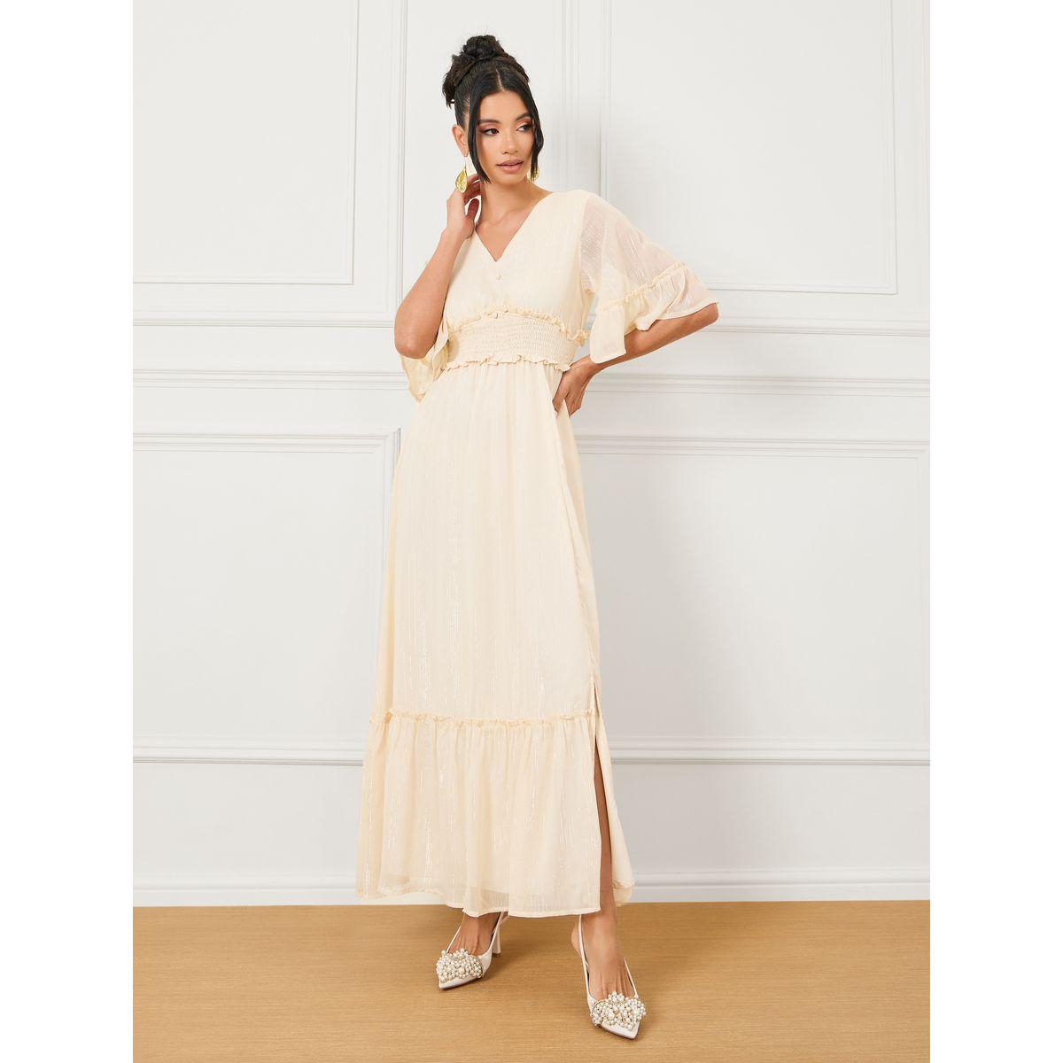 فستان ماكسي ماكسي بتفصيل خصر بطبقة ستيلي مع فتحة جانبية-women-clothing-dresses-image-1