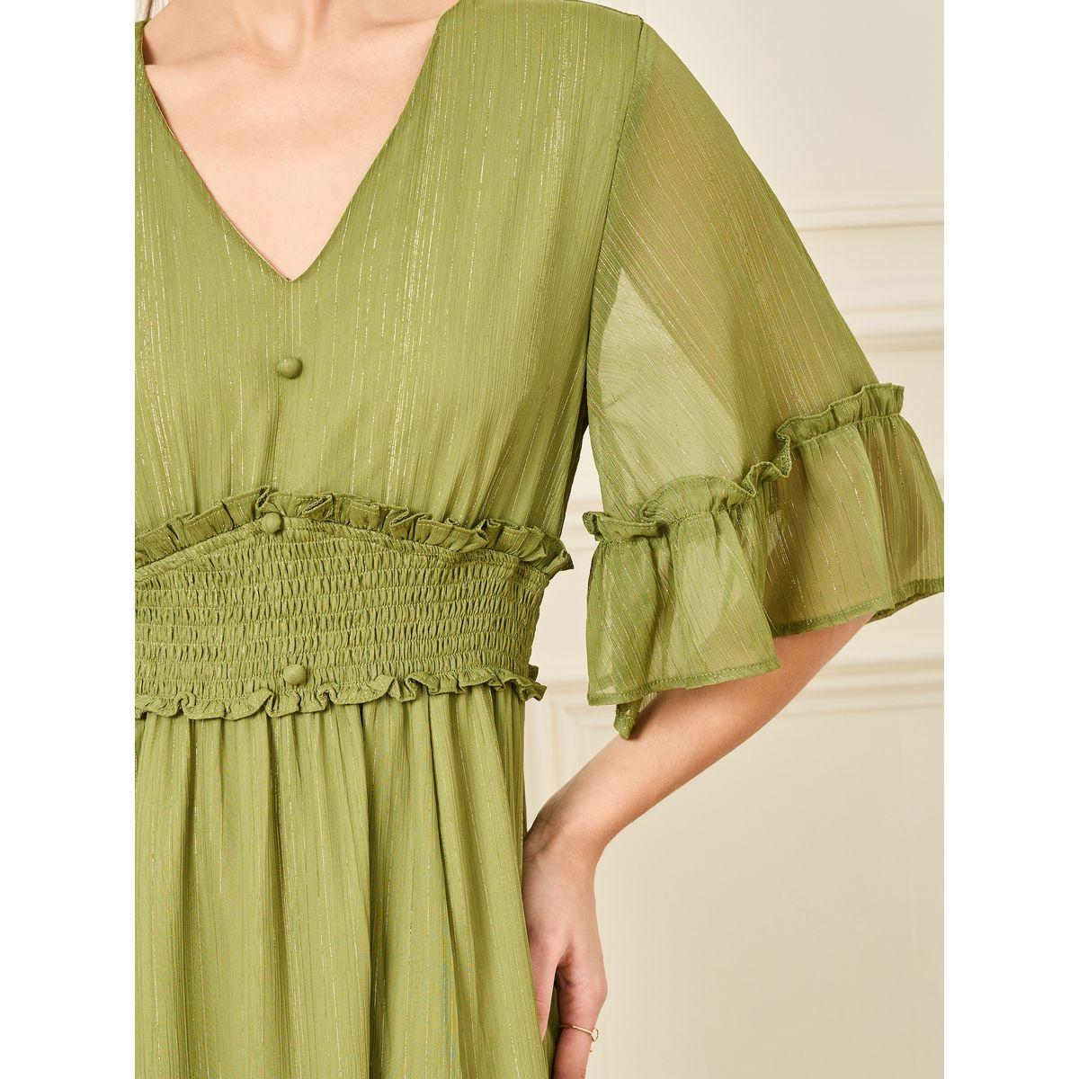 Styli Lurex Stiped Smocked Waist Detail A-Line Maxi Dressd-women-clothing-dresses-image-3