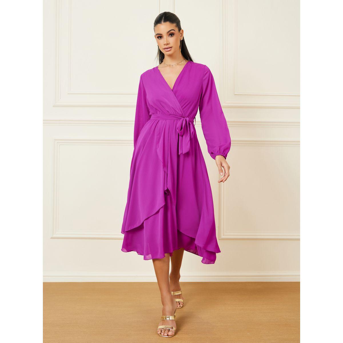Styli Layered A-Line Wrap Midi Dress with Self Tie Belt-women-clothing-dresses-image-1