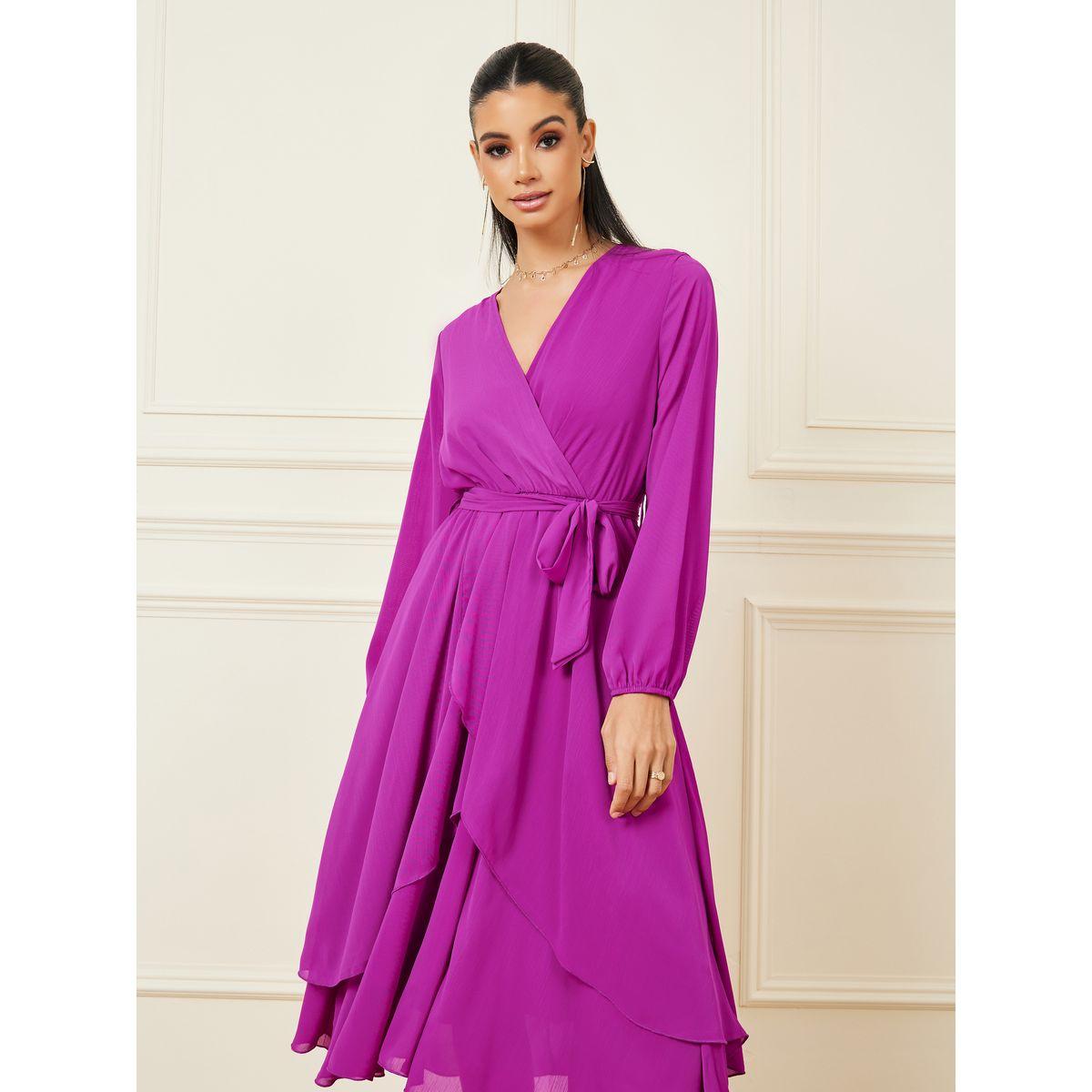 Styli Layered A-Line Wrap Midi Dress with Self Tie Belt-women-clothing-dresses-image-2
