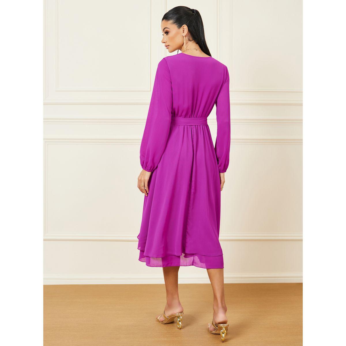 Styli Layered A-Line Wrap Midi Dress with Self Tie Belt-women-clothing-dresses-image-4