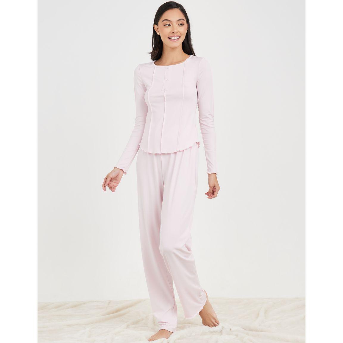 طقم بيجاما من تيشيرت باكمام طويلة وبنطال-women-clothing-nightwear-pyjamas-longsets-image-2