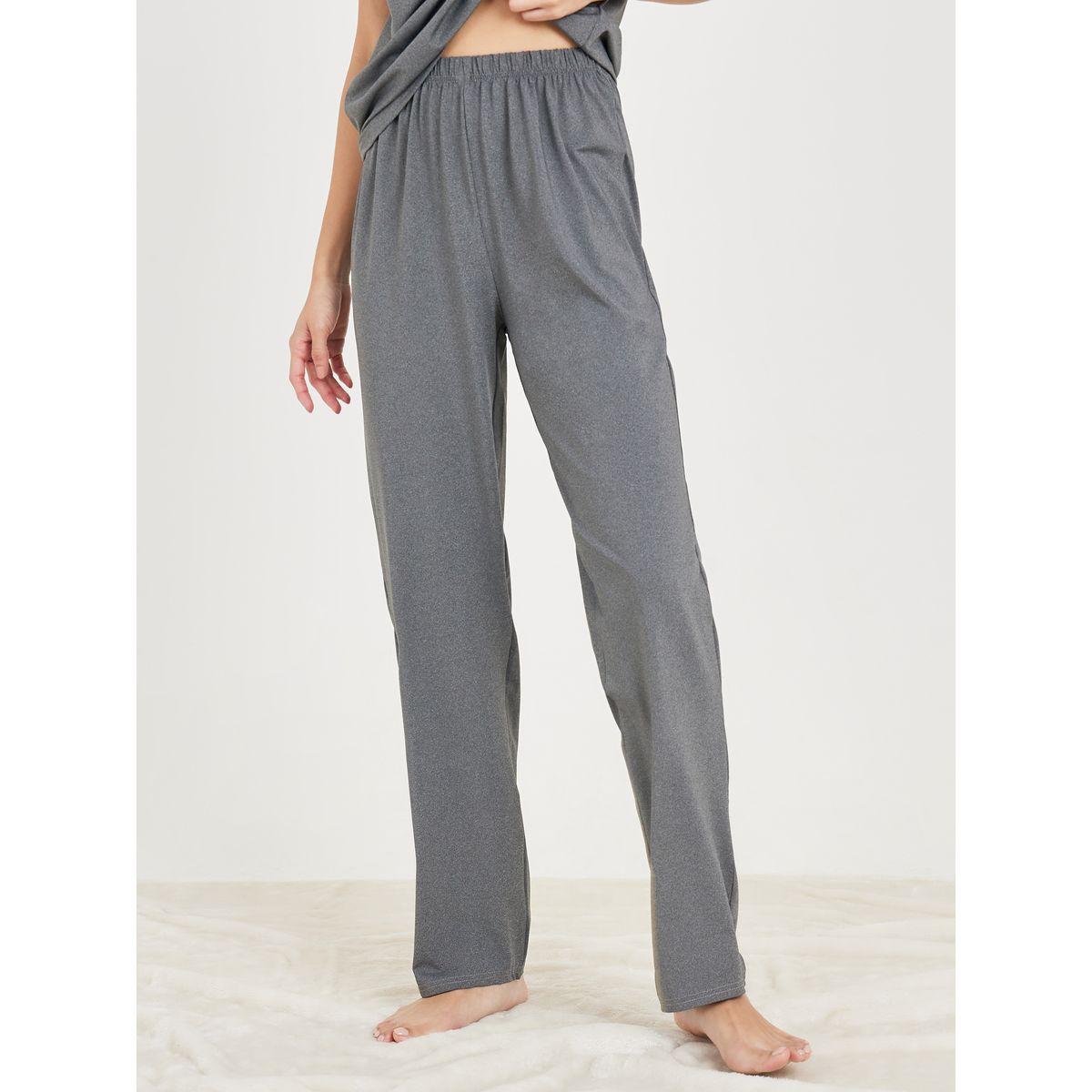 Styli Unwind Melange Front Bow Detail T-shirt and Pyjama Set-women-clothing-nightwear-pyjamas-longsets-image-4