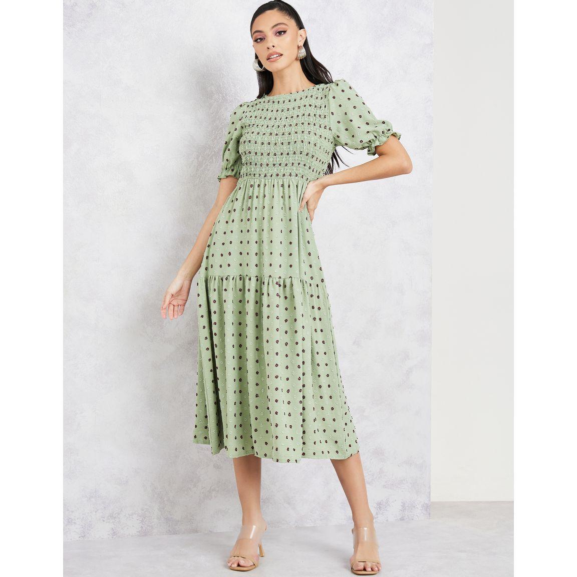 فستان ميدي مطبع بنقاط بولكا-women-clothing-dresses-image-1