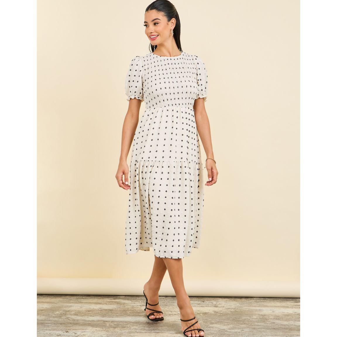 فستان ميدي بتفاصيل مزموم وحافة واسعة-women-clothing-dresses-image-1