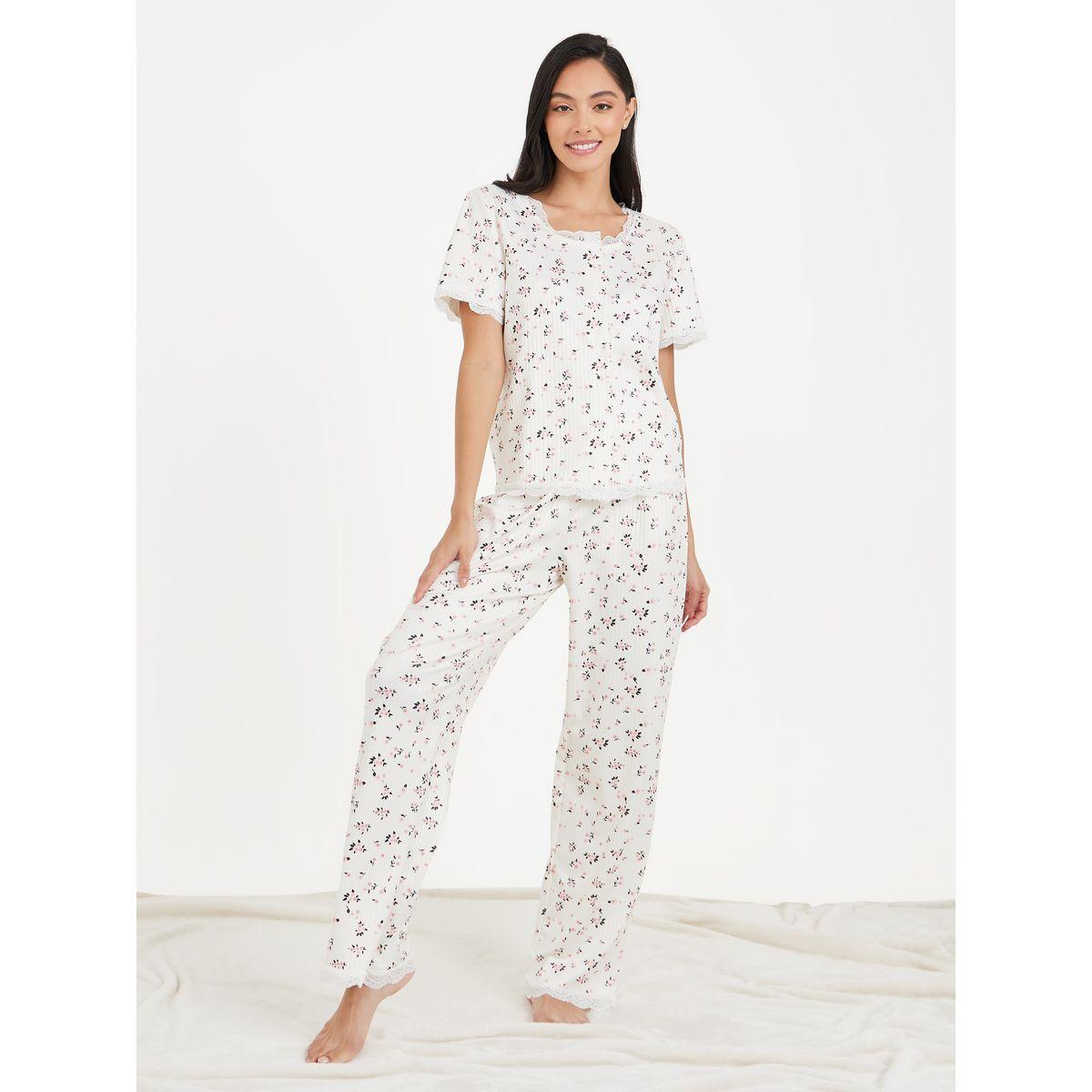 Styli Unwind Ribbed AOP Lace Trim Shirt and Pyjama Set-women-clothing-nightwear-pyjamas-longsets-image-2