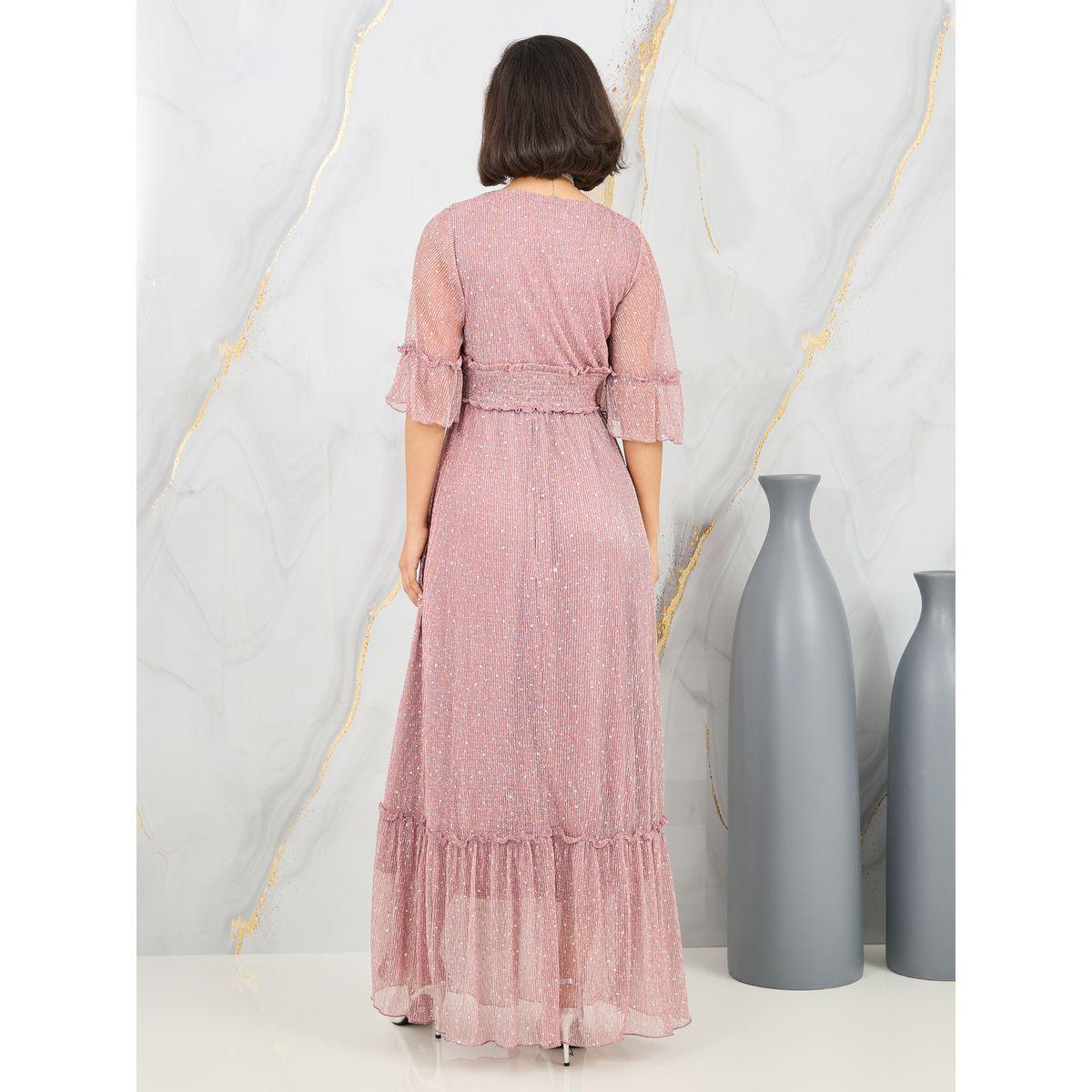 فستان طويل بتفاصيل لوريكس وكشكش-women-clothing-dresses-image-4