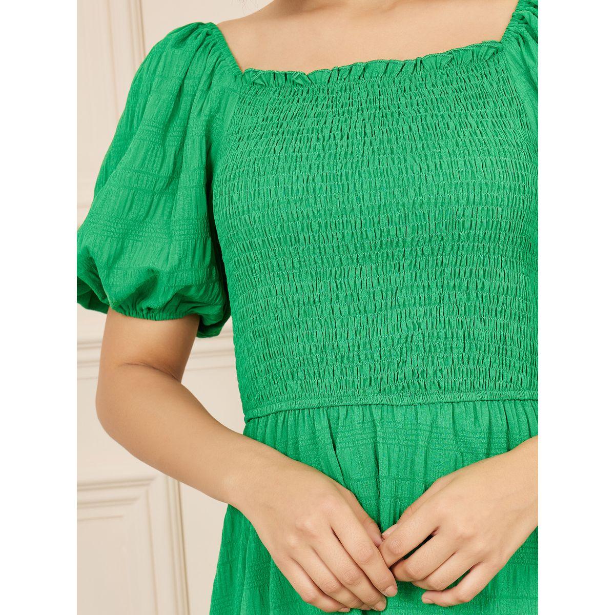 Styli Textured Smocked Detail A-Line Midi Dress-women-clothing-dresses-image-3
