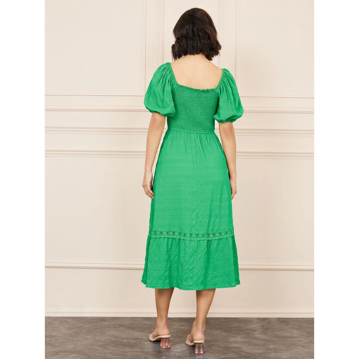 Styli Textured Smocked Detail A-Line Midi Dress-women-clothing-dresses-image-4
