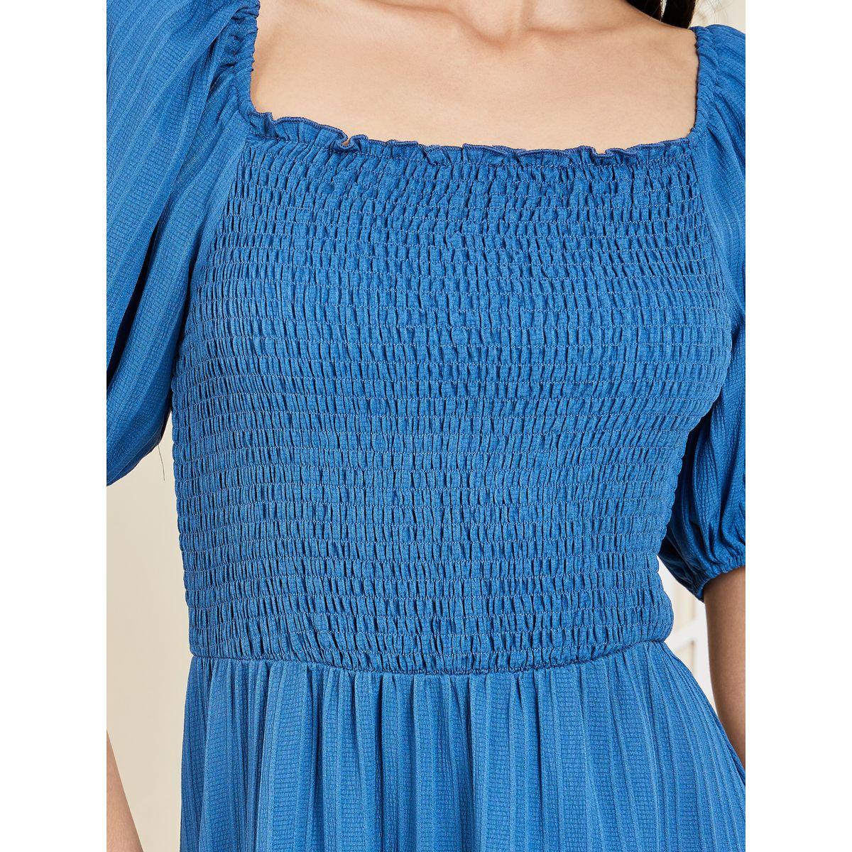 Styli Smocked Detail Puff Sleeves A-Line Midi Dress-women-clothing-dresses-image-3