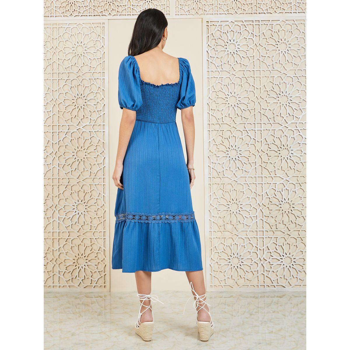 Styli Smocked Detail Puff Sleeves A-Line Midi Dress-women-clothing-dresses-image-4
