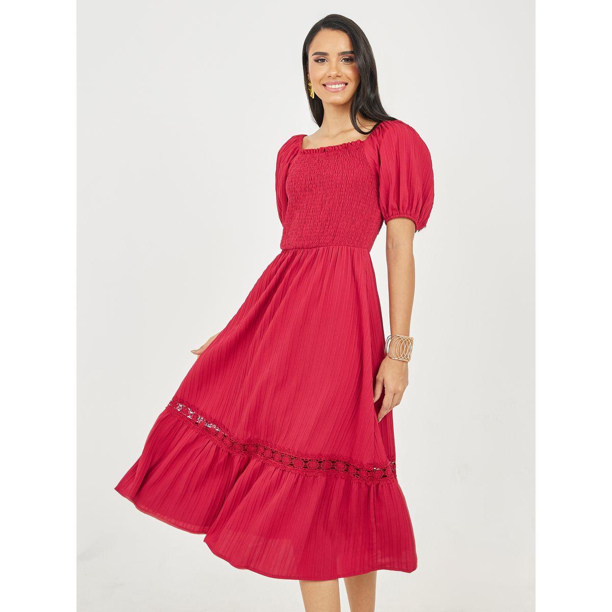 فستان ميدي بتفاصيل مُطرّزة ودانتيل-women-clothing-dresses-image-2