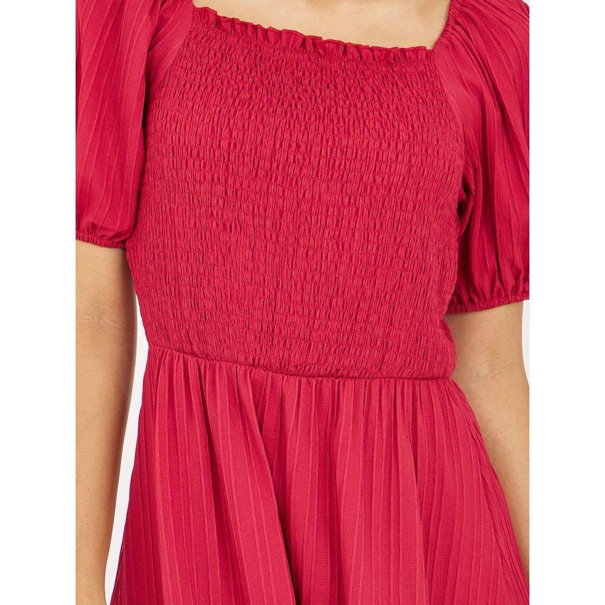 Styli Smocked Striped Texture Lace Detail A-Line Midi Dress-women-clothing-dresses-image-3