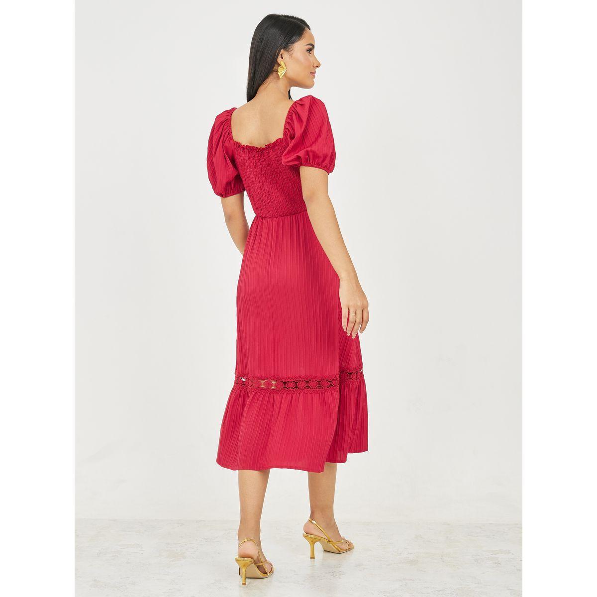Styli Smocked Striped Texture Lace Detail A-Line Midi Dress-women-clothing-dresses-image-4