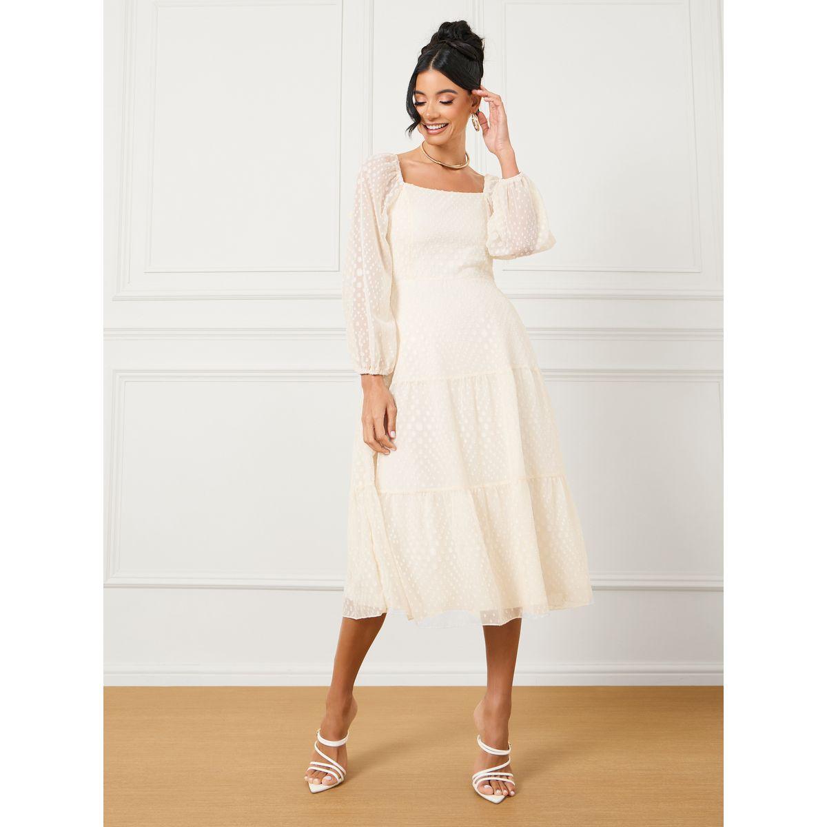 Styli Dobby Textured Sheer Sleeves Tiered Midi Dress-women-clothing-dresses-image-1