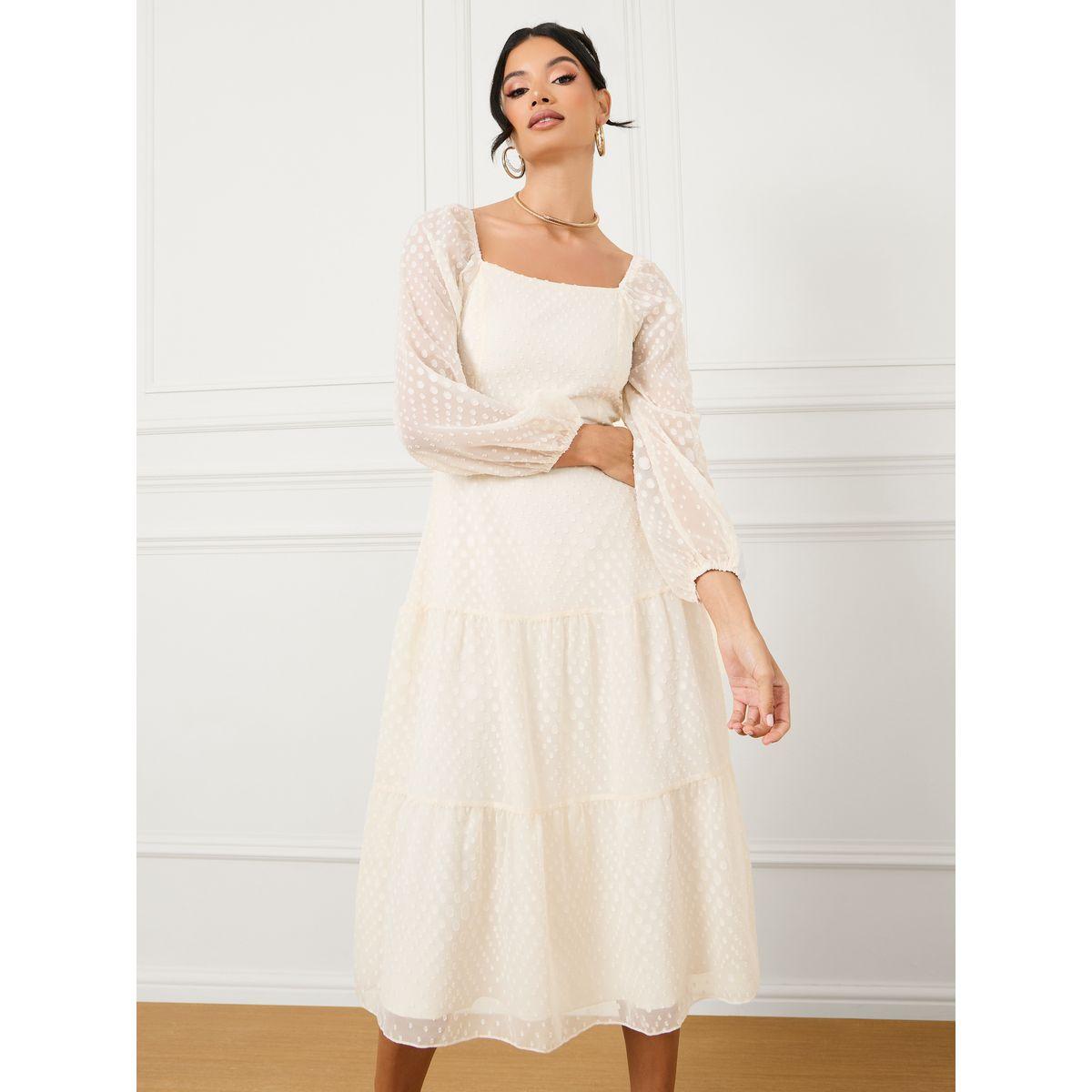 Styli Dobby Textured Sheer Sleeves Tiered Midi Dress-women-clothing-dresses-image-2