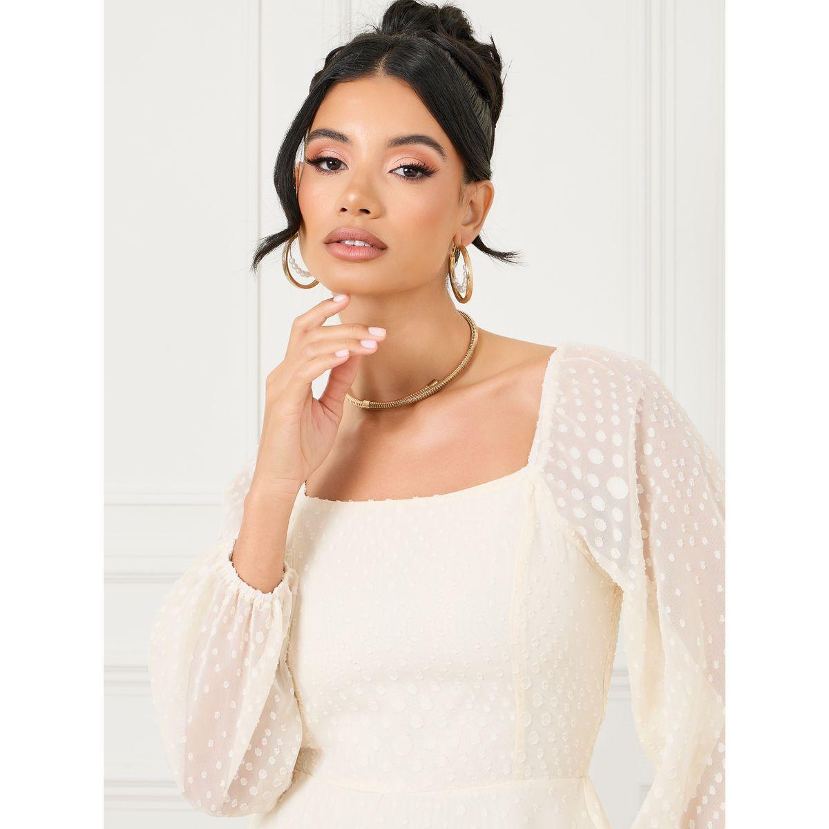 Styli Dobby Textured Sheer Sleeves Tiered Midi Dress-women-clothing-dresses-image-3
