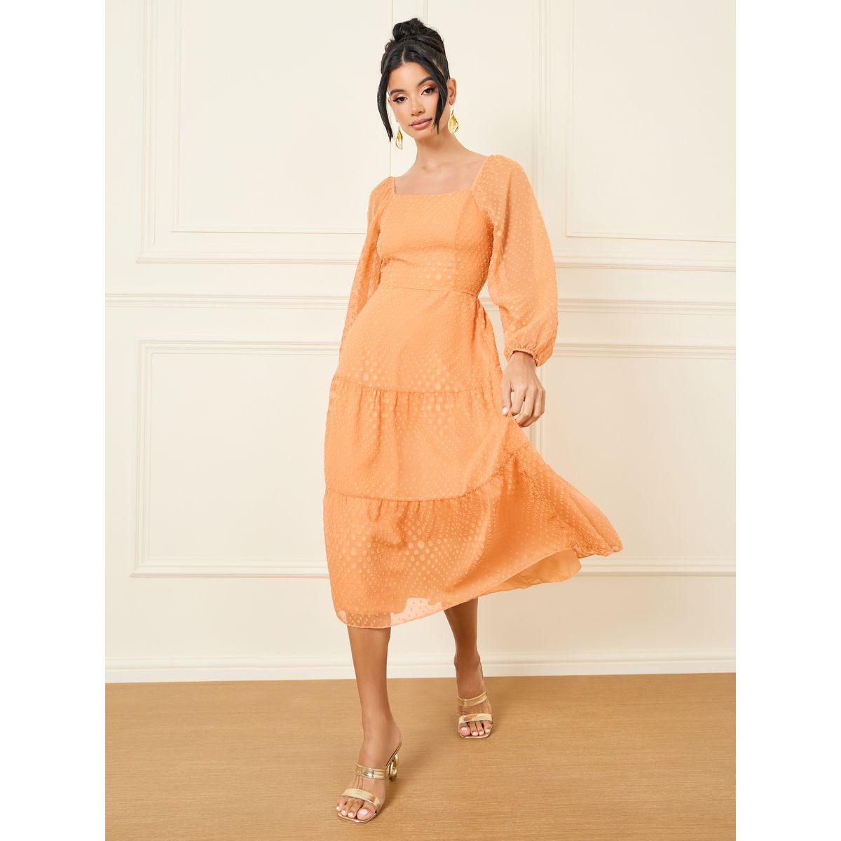 فستان ميدي بكسرات وتفاصيل بارزة الملمس-women-clothing-dresses-image-1