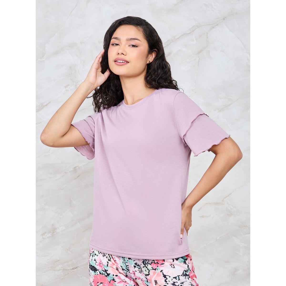 Styli Unwind Layer Ruffle Sleeve T-Shirt & Floral Print Pyjama Set-women-clothing-nightwear-pyjamas-longsets-image-4