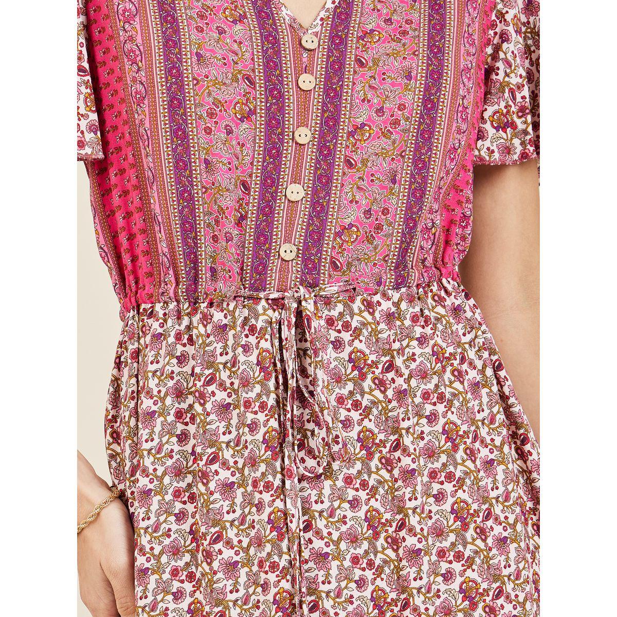 Styli Floral Print Drawstring Waist Tie Up A-Line Maxi Dress-women-clothing-dresses-image-3