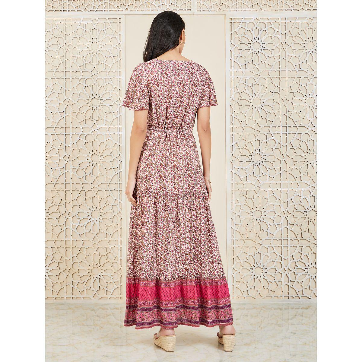 Styli Floral Print Drawstring Waist Tie Up A-Line Maxi Dress-women-clothing-dresses-image-4