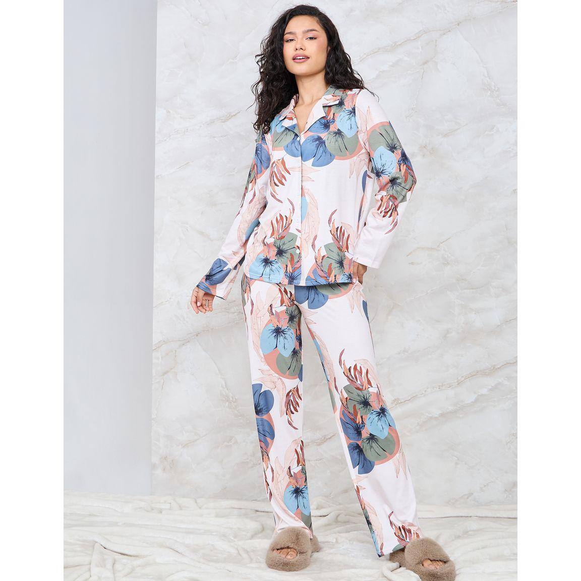 Styli Unwind Floral Print Shirt & Pyjama Set-women-clothing-nightwear-pyjamas-longsets-image-1