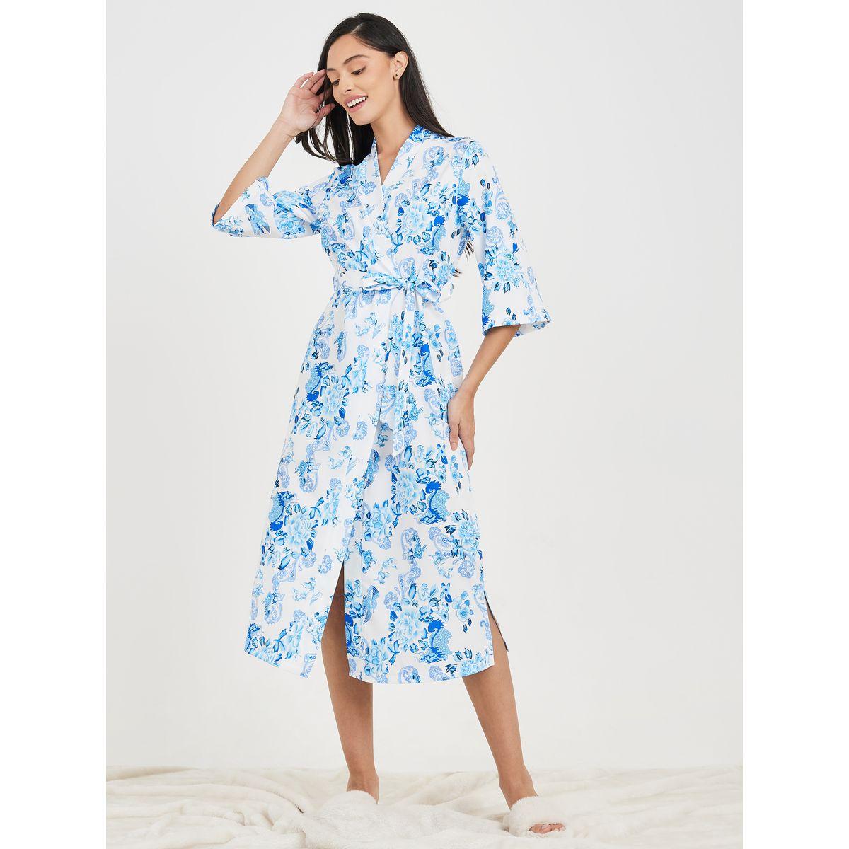 Styli Unwind Floral Print 3/4 Sleeves Midi Robe-women-clothing-nightwear-robes-image-1