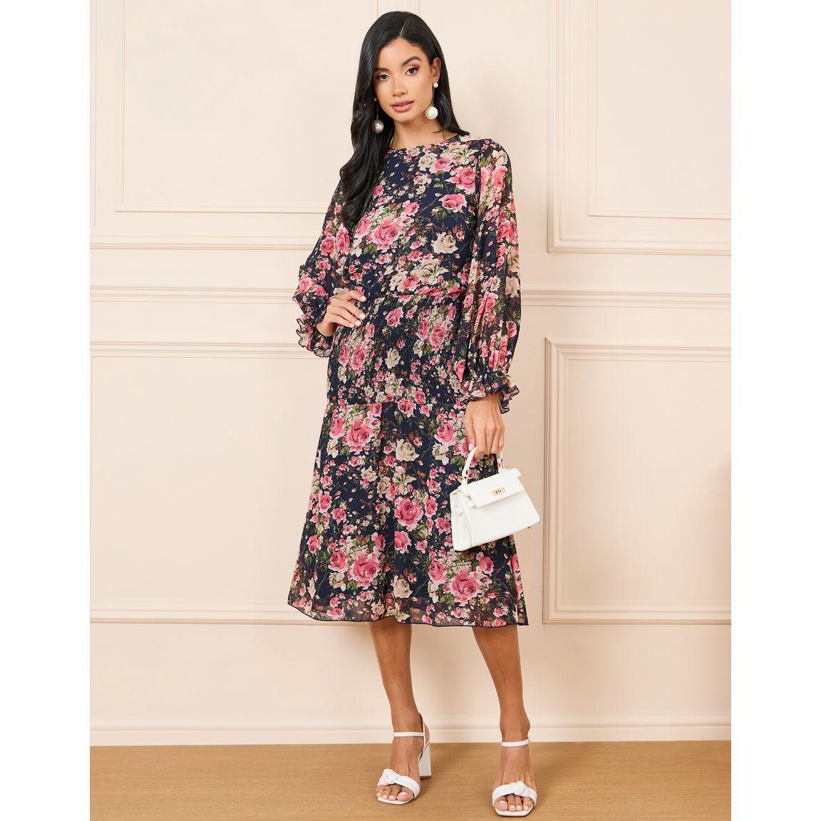 فستان ميدي مطبع بطبعة زهور-women-clothing-dresses-image-1