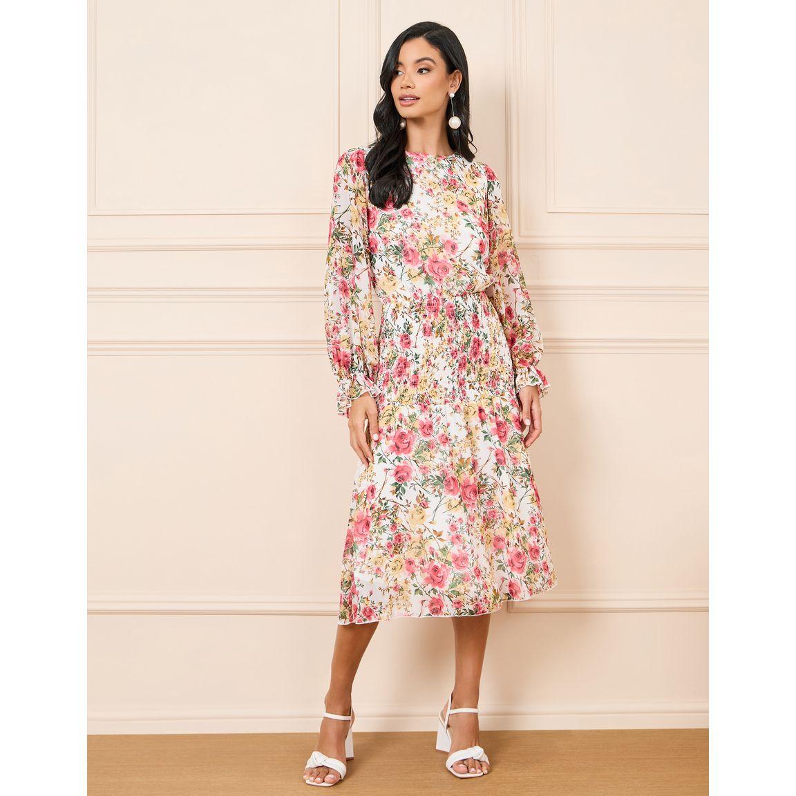 فستان ميدي مطبع بطبعة زهور-women-clothing-dresses-image-1