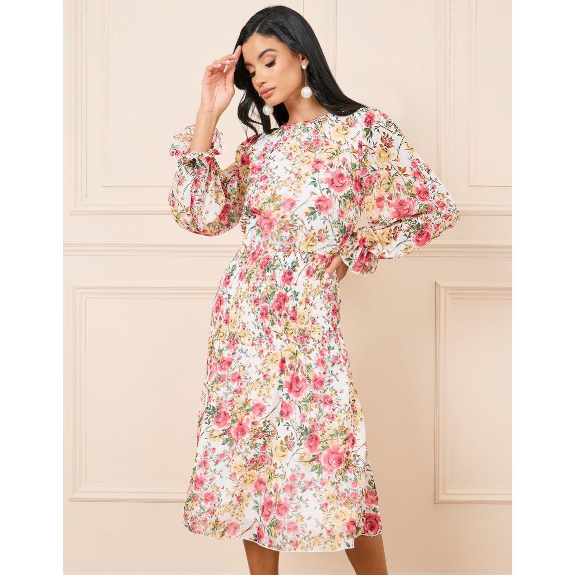 فستان ميدي مطبع بطبعة زهور-women-clothing-dresses-image-2