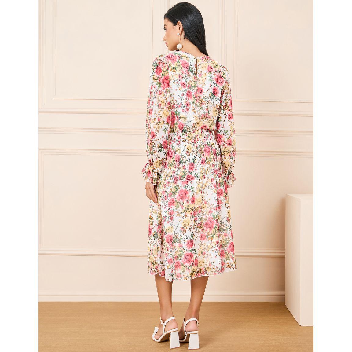 Styli Floral Print Smocked Waist Detail A-Line Midi Dress-women-clothing-dresses-image-4