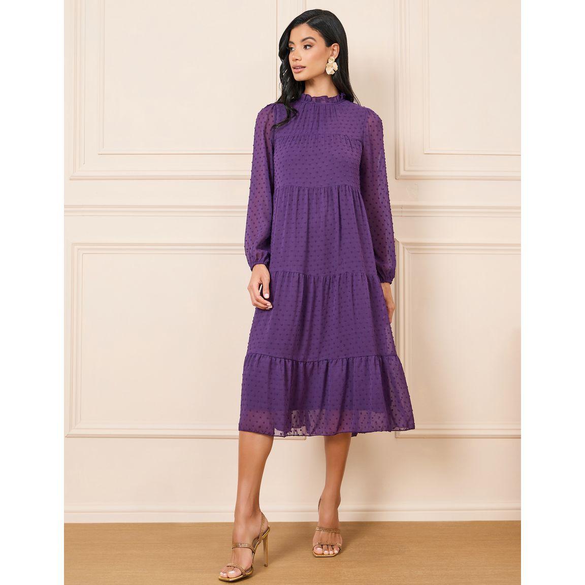 Styli Dobby High Neck Long Sleeves Tiered Midi Dress-women-clothing-dresses-image-1