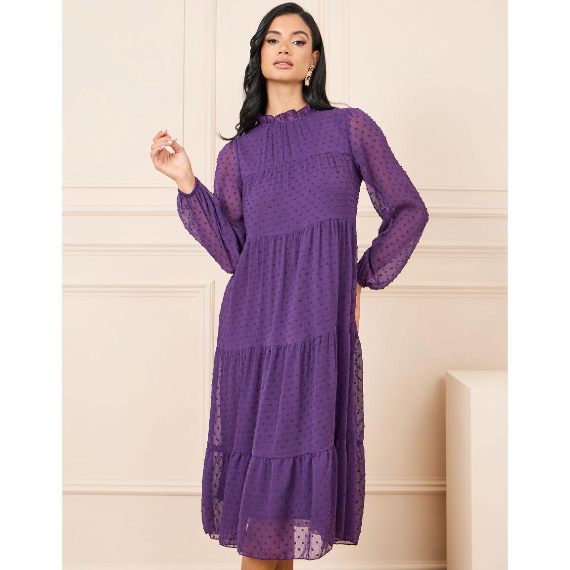 Styli Dobby High Neck Long Sleeves Tiered Midi Dress-women-clothing-dresses-image-2